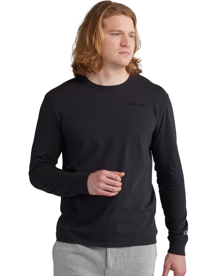 Champion T-Shirt Heren - Zwart - Lightweight Long-Sleeve Embroidered Logo ( 034918-OBI )